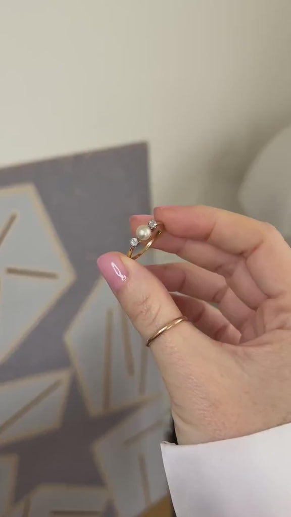 Antique Fine Pearl and Diamond Ring on Gold and Platinum