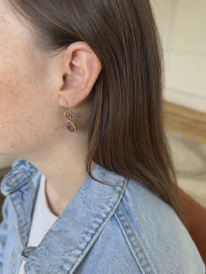 Antique Amethyst and Pearl Pendant Earrings on Rose Gold