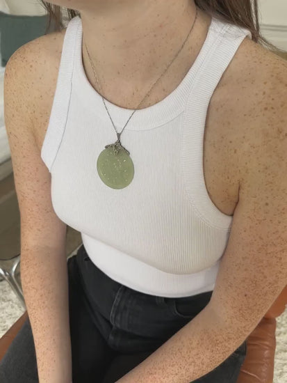 Art Deco platinum diamond and jade disc necklace