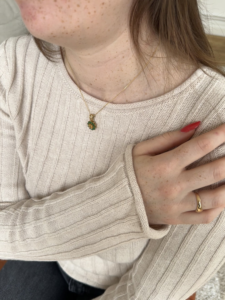 Yellow Sapphire and Emerald Daisy Pendant Necklace