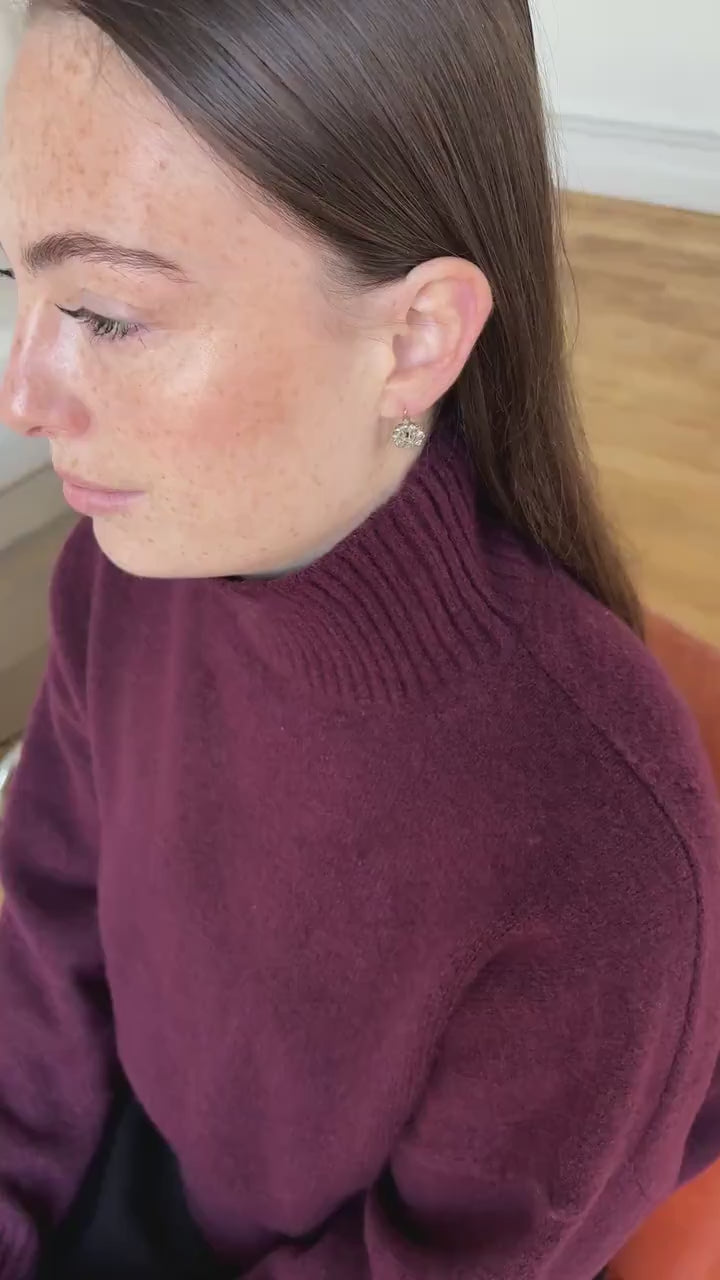 Antique Earrings Dormeuses Marguerite Diamonds Pink Cut