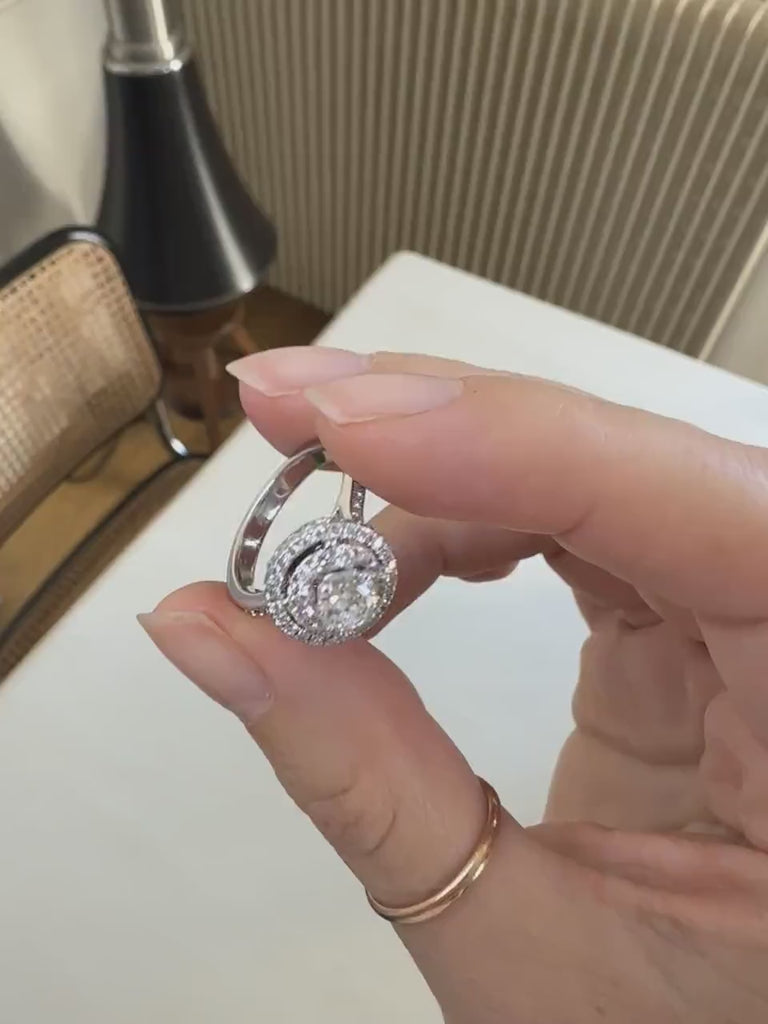 Engagement Ring Target Diamonds 1.50 Cts Double Surround on White Gold
