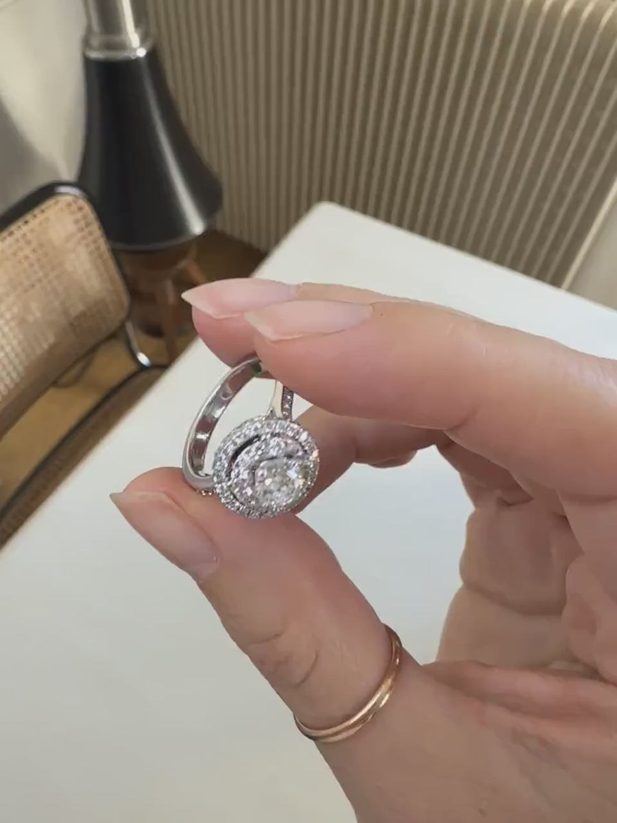 Engagement Ring Target Diamonds 1.50 Cts Double Surround on White Gold