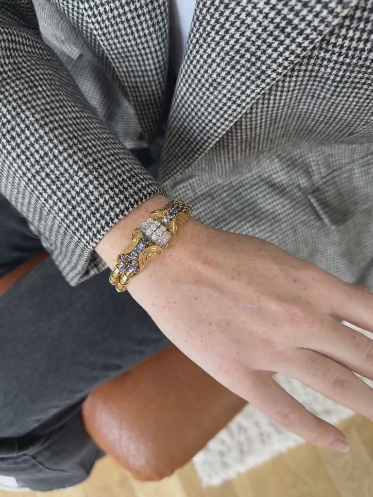 Verger Frères lady's bracelet watch sapphires and diamonds on gold