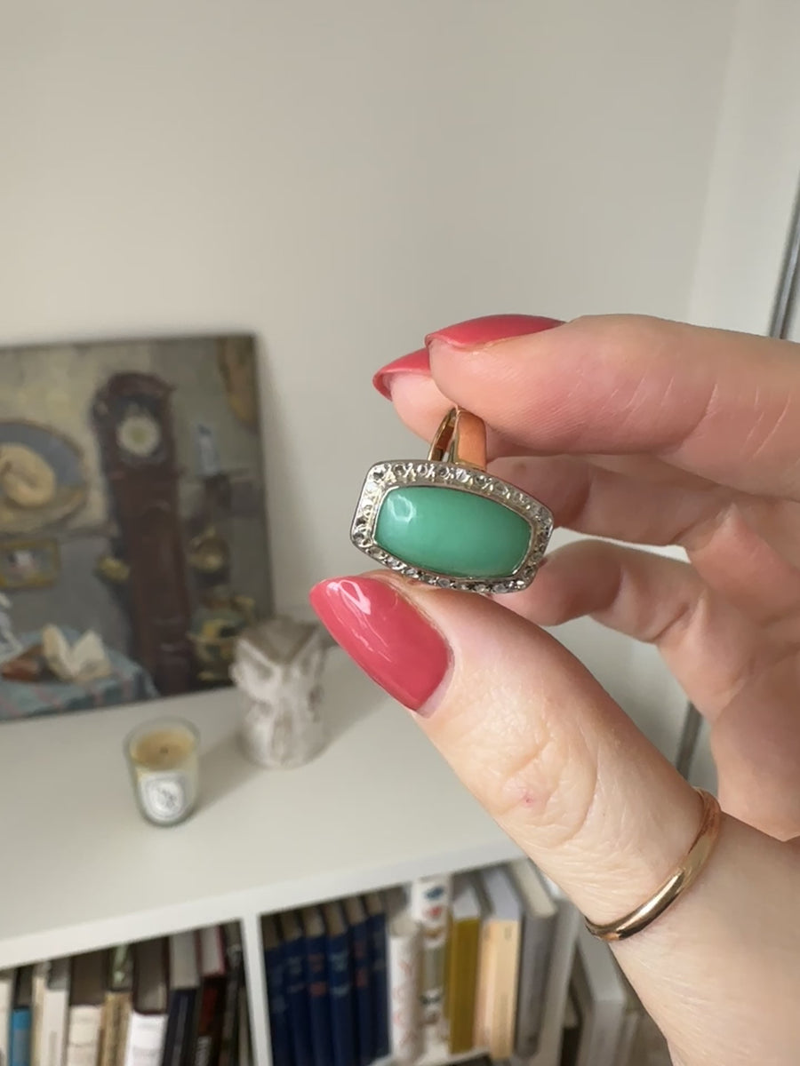 Art Deco Chrysoprase Diamond Ring