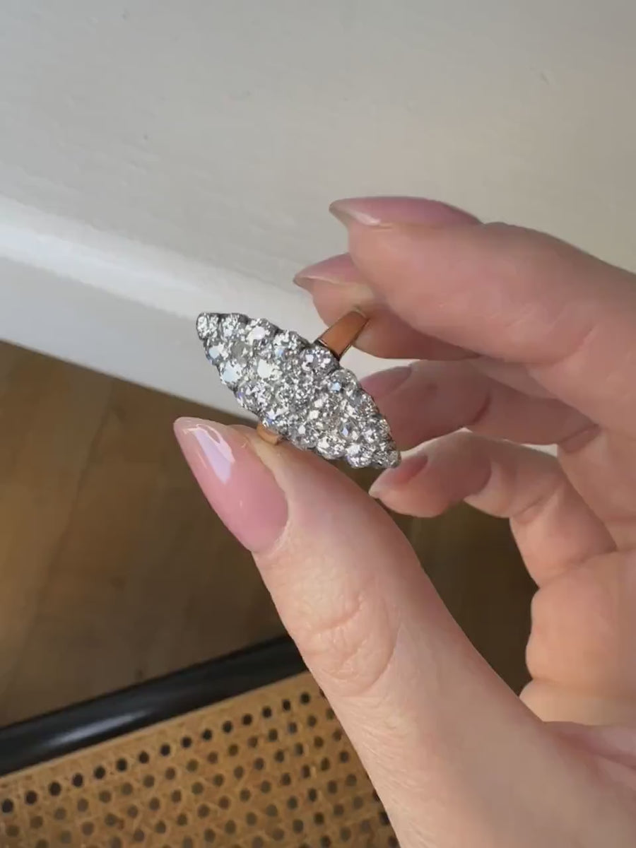 Antique Marquise ring with diamonds on gold and silver