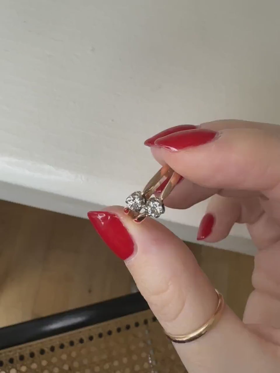 Antique double ring, pink gold, platinum and diamonds
