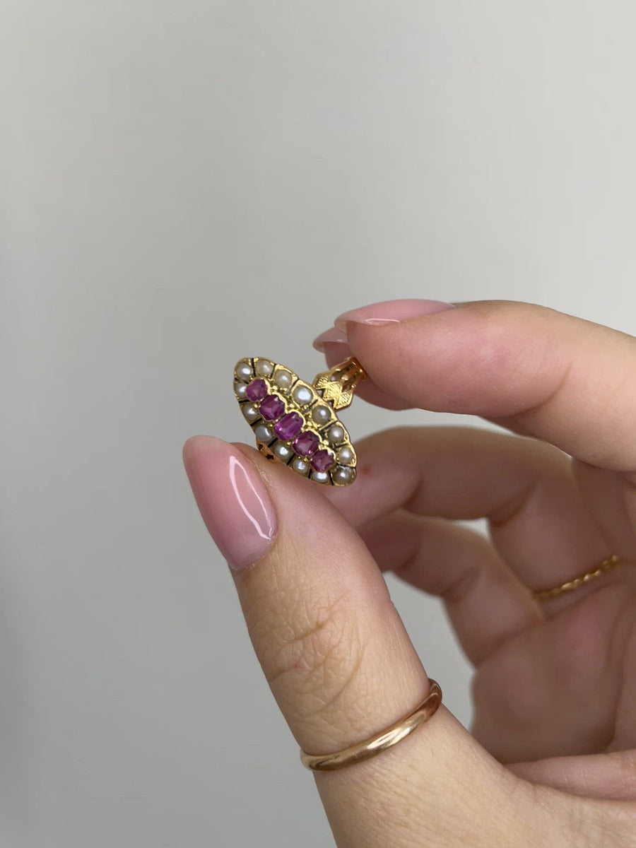 Marquise pearl and ruby ring
