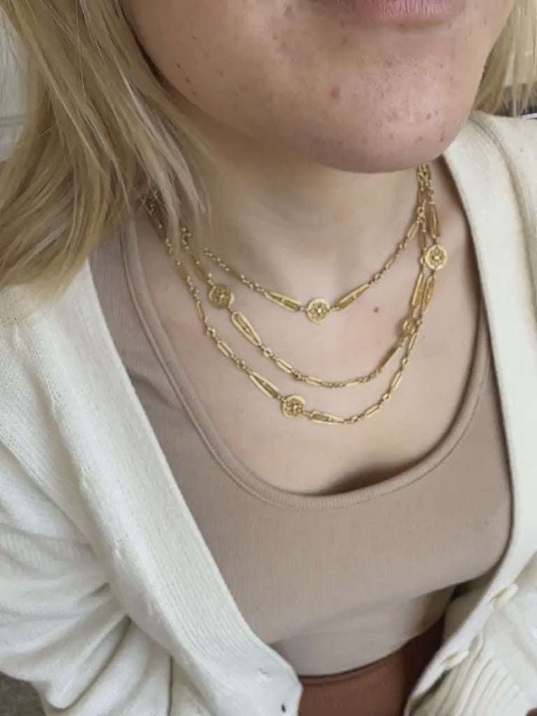 Watch chain, necklace, antique chain 155 cm filigree mesh in yellow gold