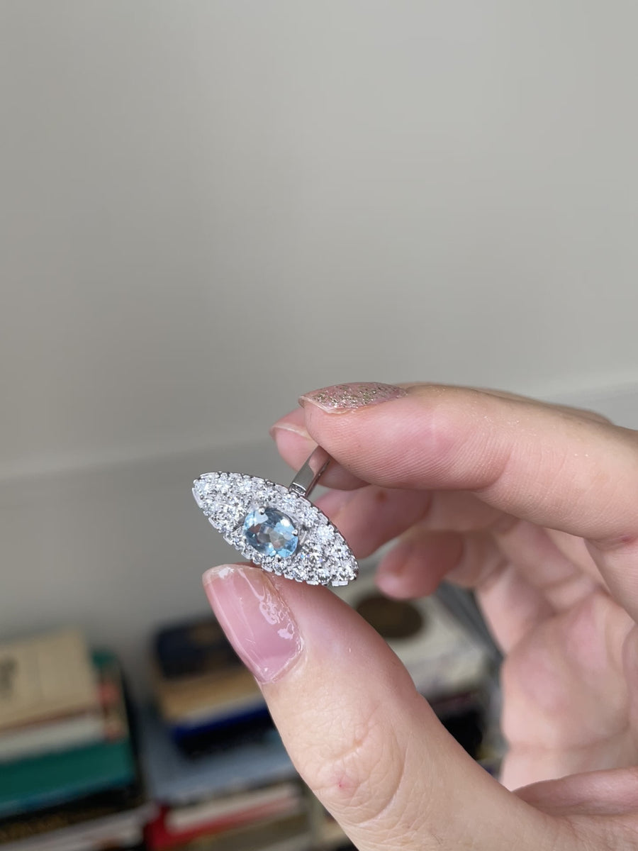 Marquise diamonds and blue topaz