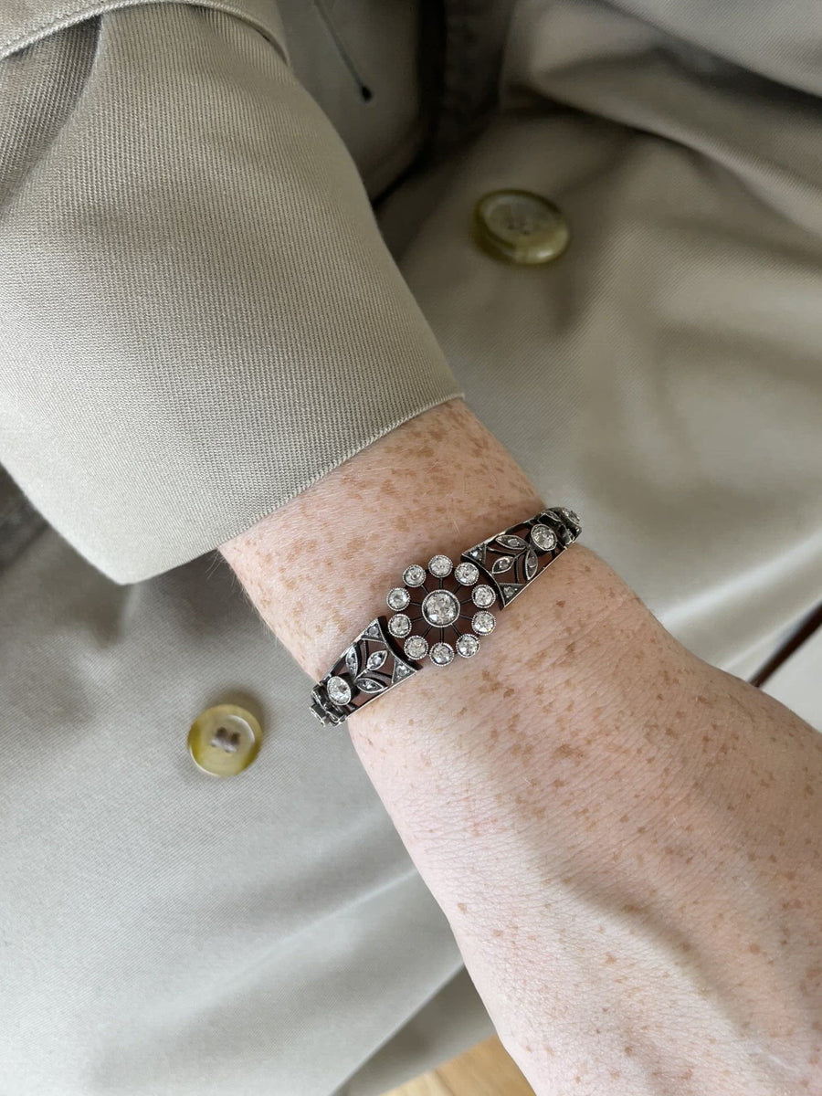 Antique bracelet in rose gold, silver and diamonds