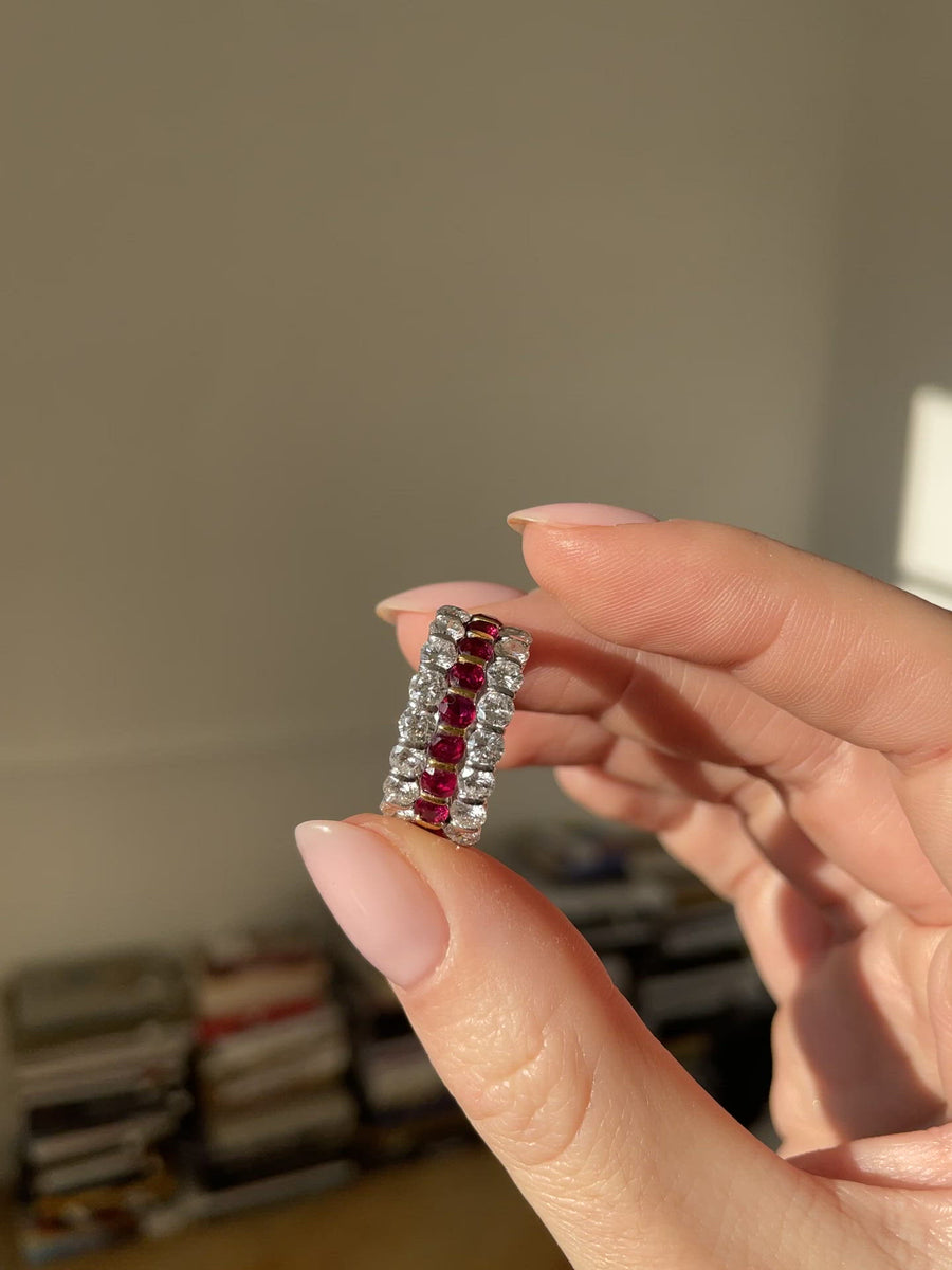 Triple ring ruby and diamonds