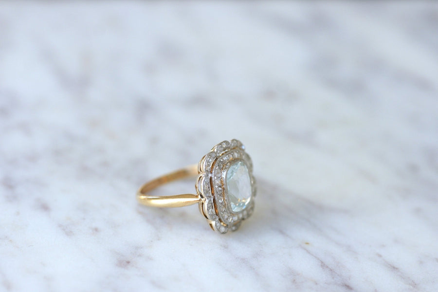 Double aquamarine ring with diamonds - Penelope Gallery
