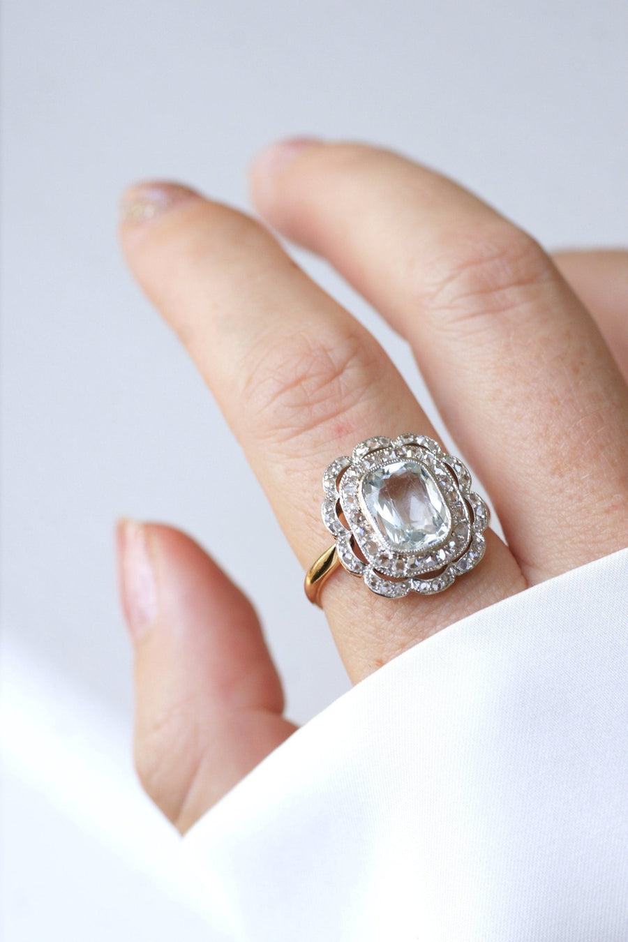 Double aquamarine ring with diamonds - Penelope Gallery