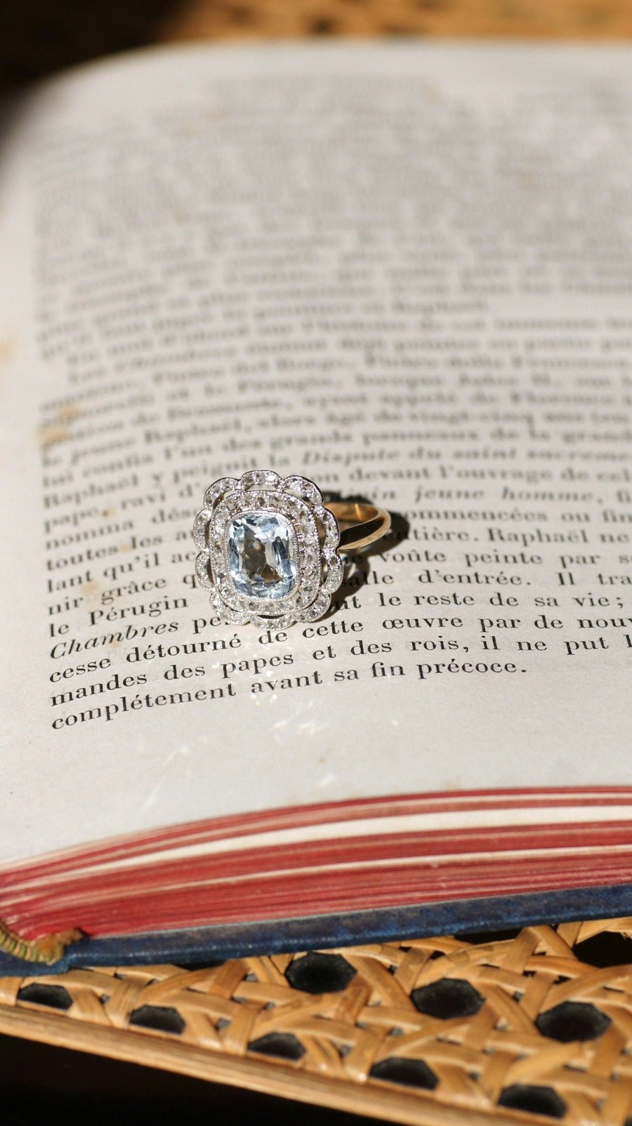 Double aquamarine ring with diamonds - Penelope Gallery