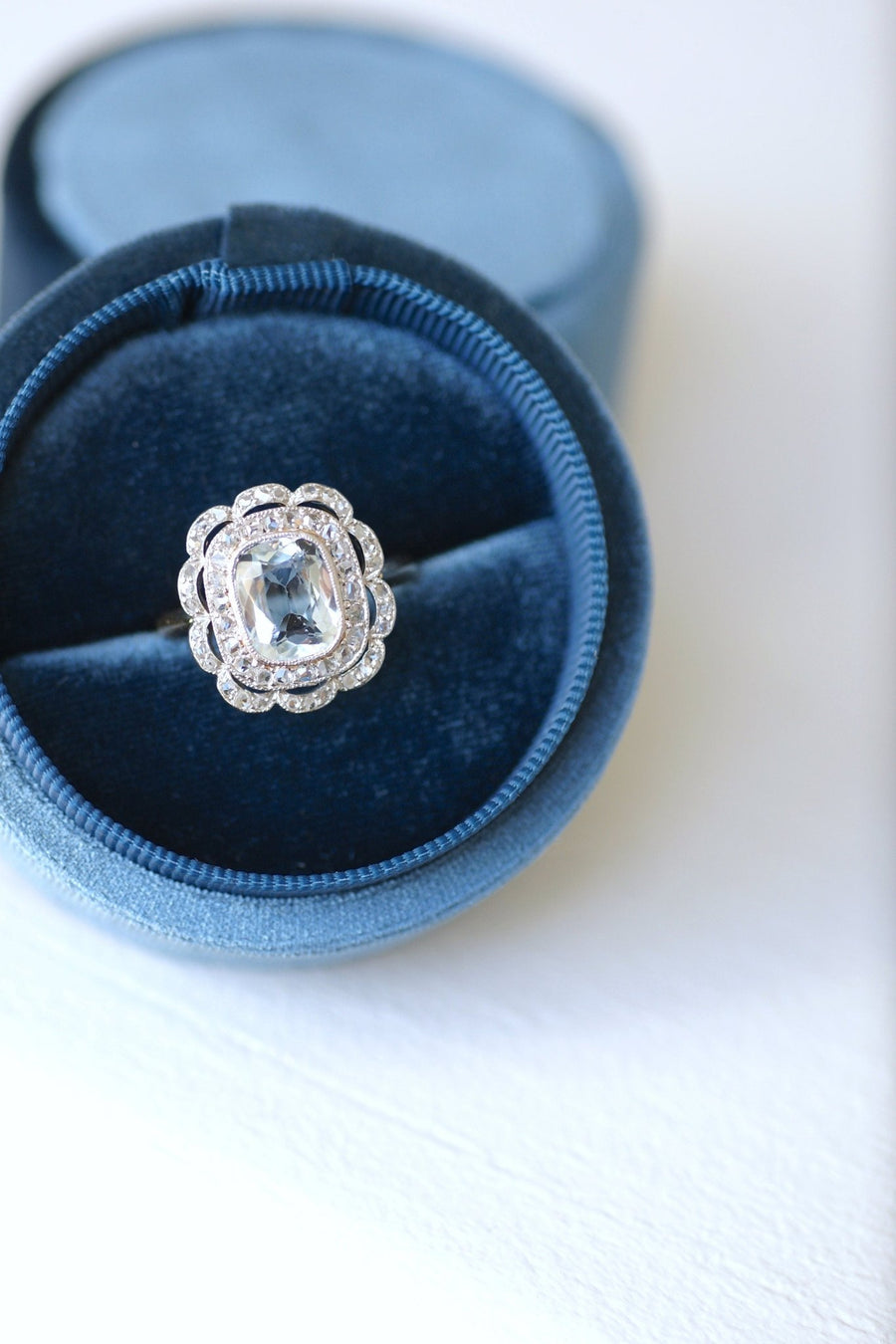 Double aquamarine ring with diamonds - Penelope Gallery