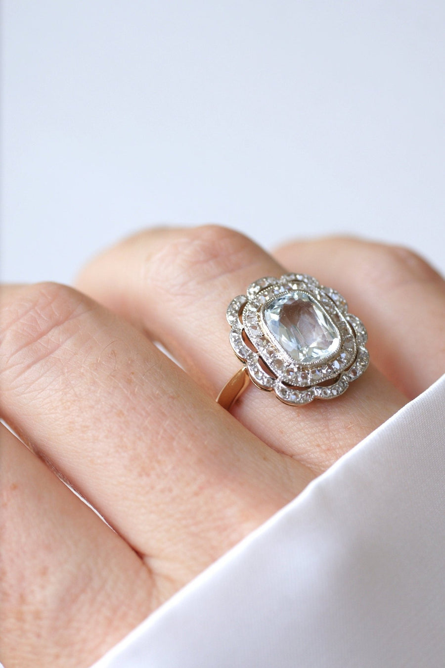 Double aquamarine ring with diamonds - Penelope Gallery