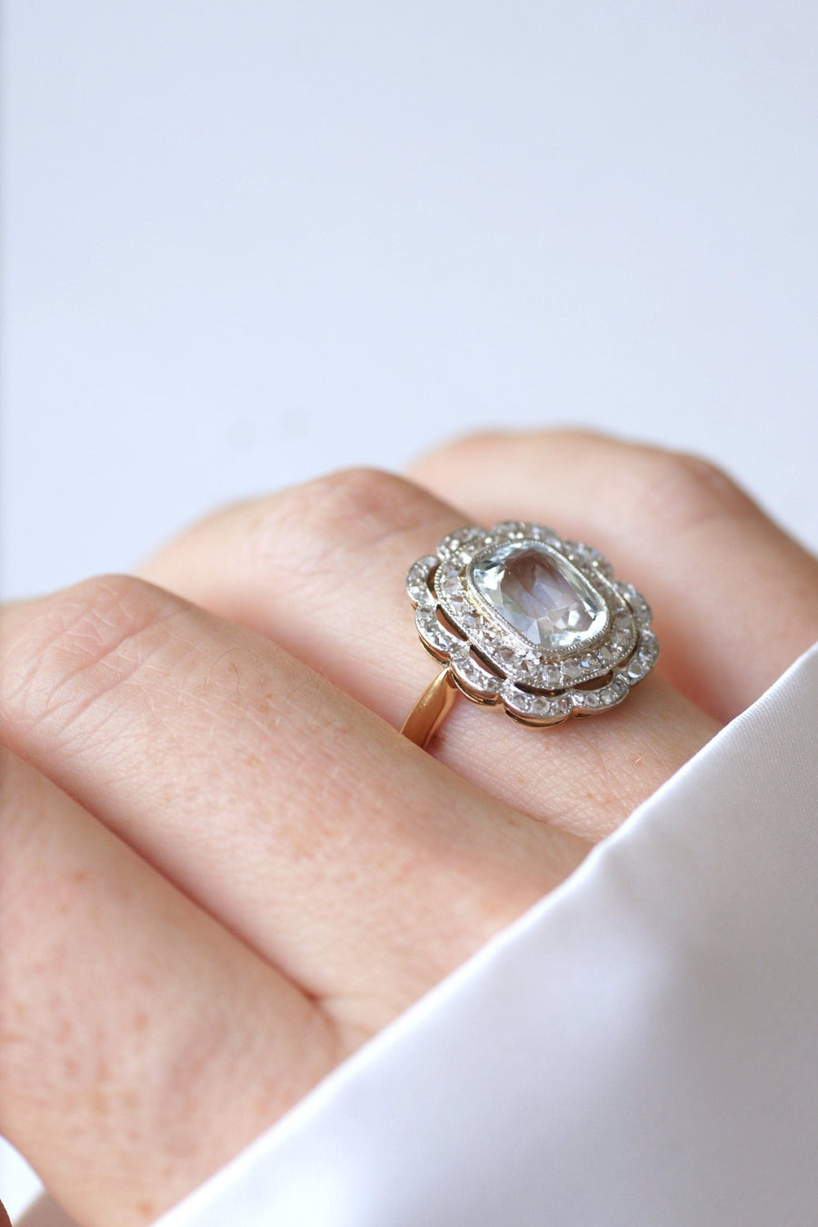 Double aquamarine ring with diamonds - Penelope Gallery