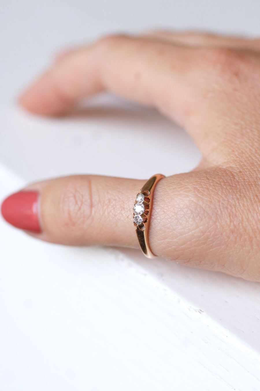 14Kt rose gold and diamonds antique garter ring - Galerie Pénélope
