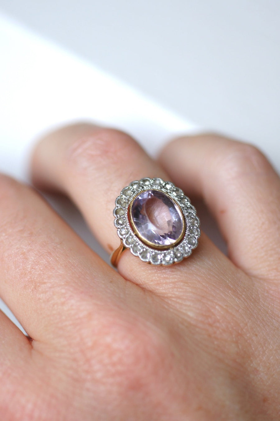 Antique amethyst ring with diamond setting - Penelope Gallery