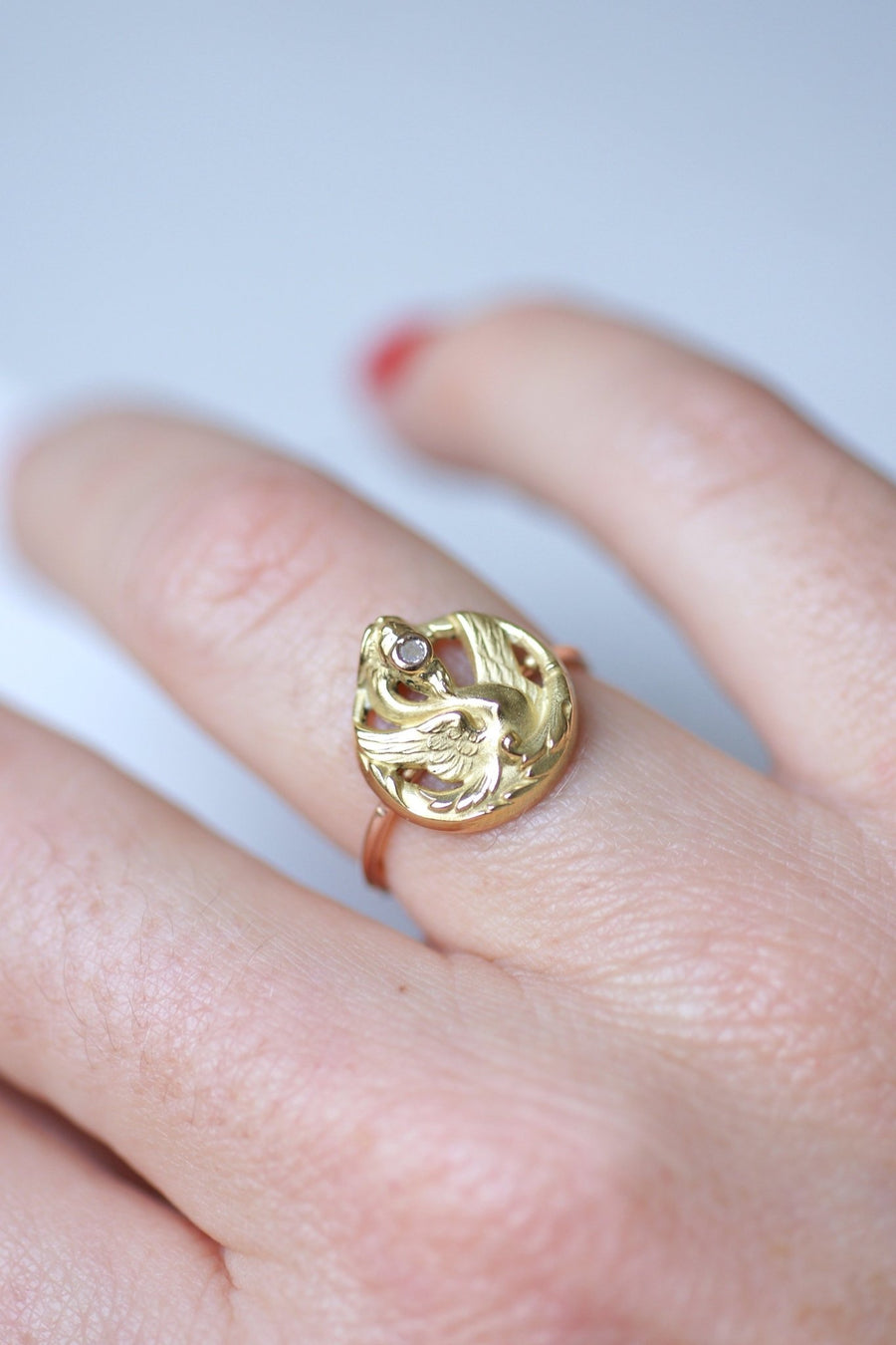 Antique yellow gold and diamond chimera dragon ring - Galerie Pénélope