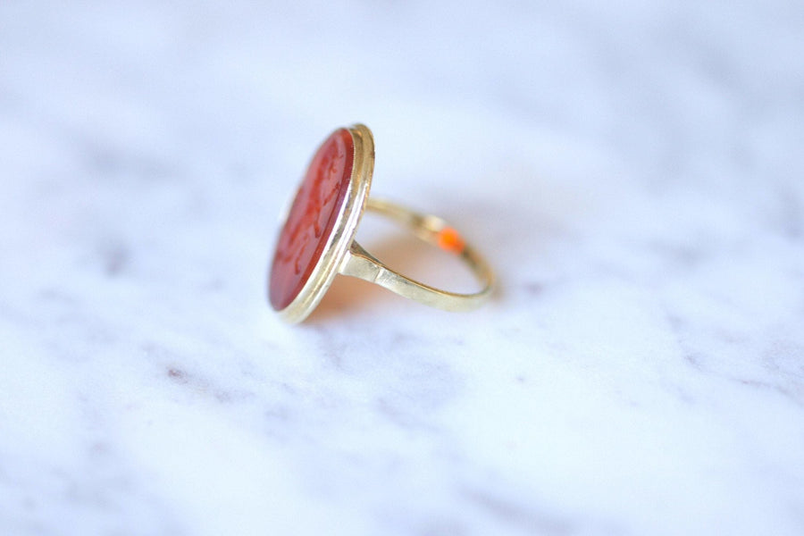 Antique carnelian ring in lion intaglio on gold - Galerie Pénélope