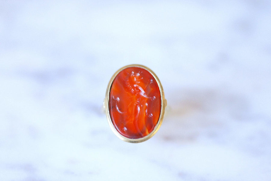Antique carnelian ring in lion intaglio on gold - Galerie Pénélope