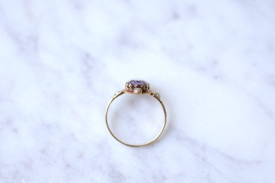 Antique 18Kt Gold Amethyst and Pearls Ring - Galerie Pénélope