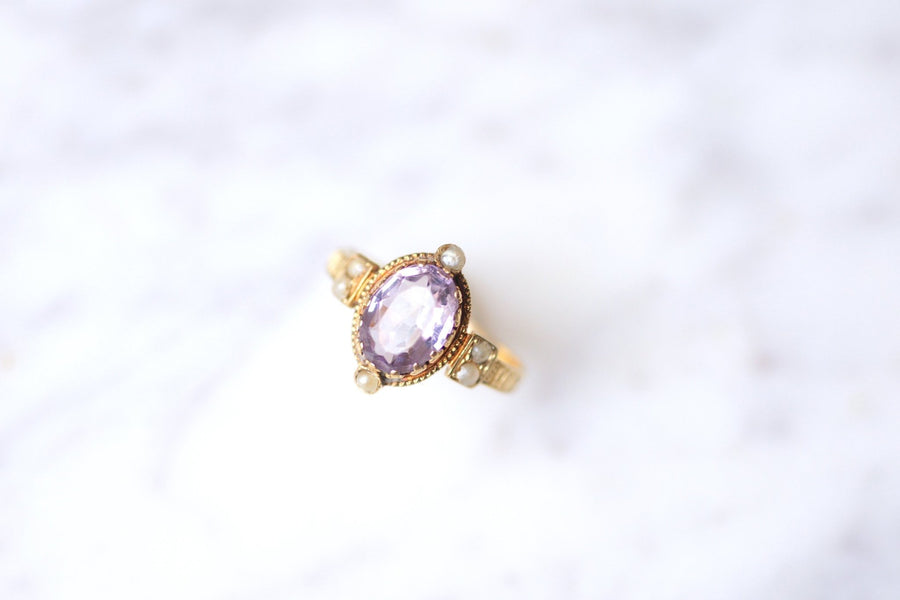 Antique 18Kt Gold Amethyst and Pearls Ring - Galerie Pénélope