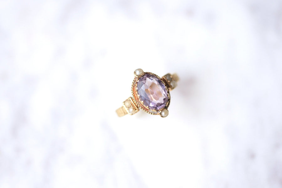 Antique 18Kt Gold Amethyst and Pearls Ring - Galerie Pénélope