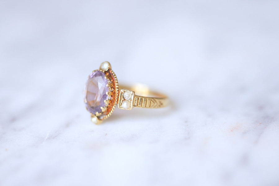 Antique 18Kt Gold Amethyst and Pearls Ring - Galerie Pénélope