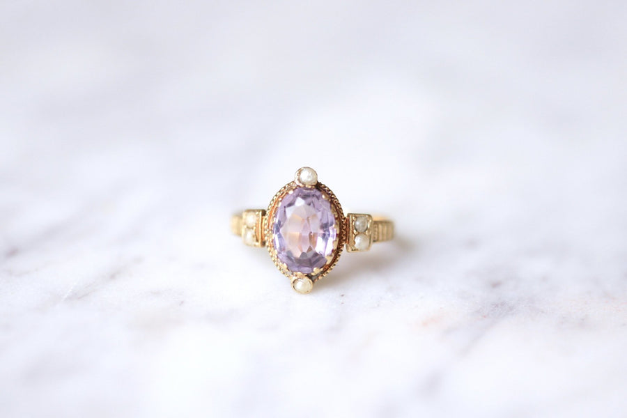 Antique 18Kt Gold Amethyst and Pearls Ring - Galerie Pénélope