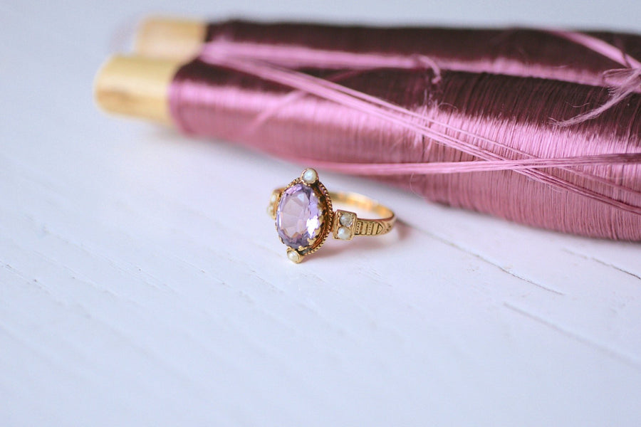 Antique 18Kt Gold Amethyst and Pearls Ring - Galerie Pénélope