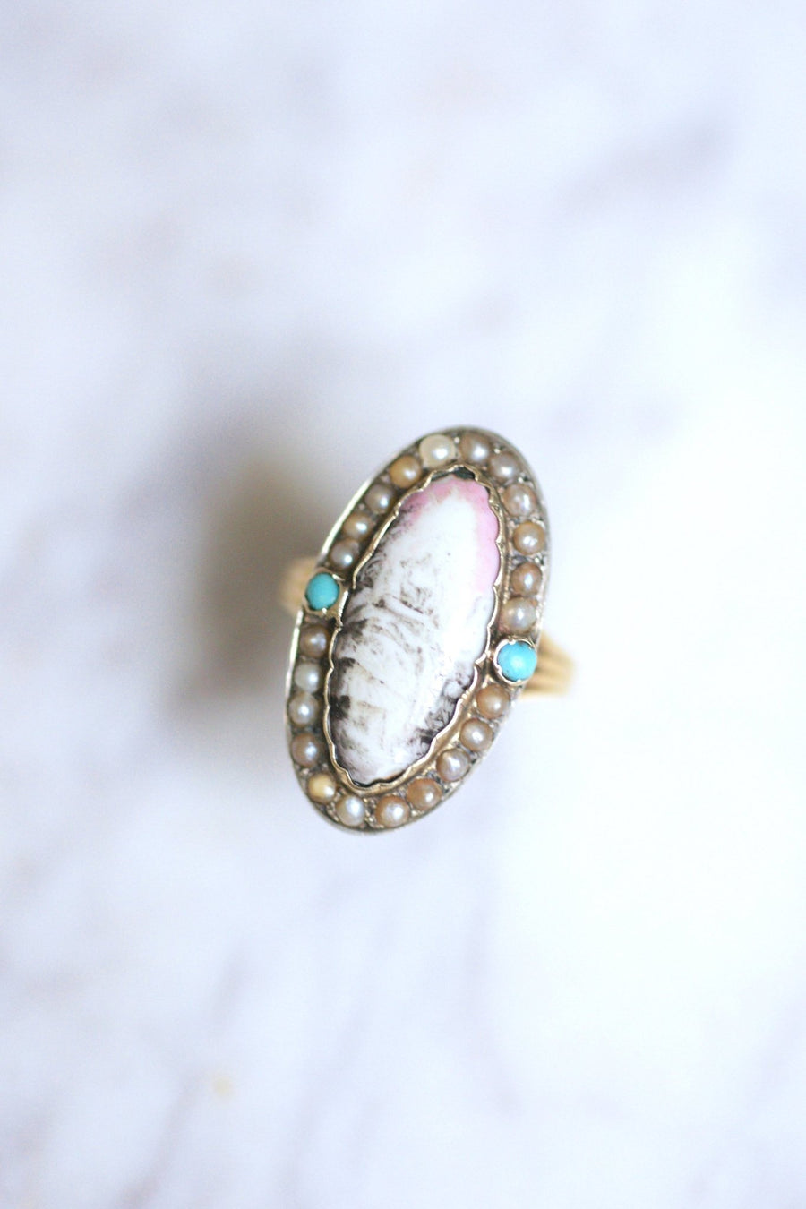 Antique gold and silver ring, miniature on porcelain - Galerie Pénélope