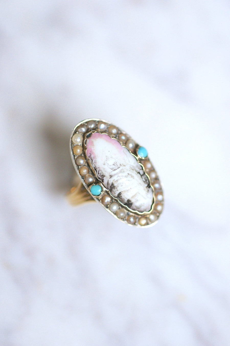 Antique gold and silver ring, miniature on porcelain - Galerie Pénélope
