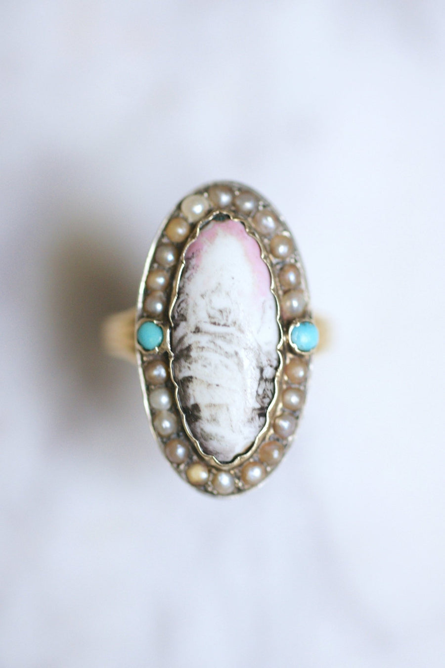 Antique gold and silver ring, miniature on porcelain - Galerie Pénélope