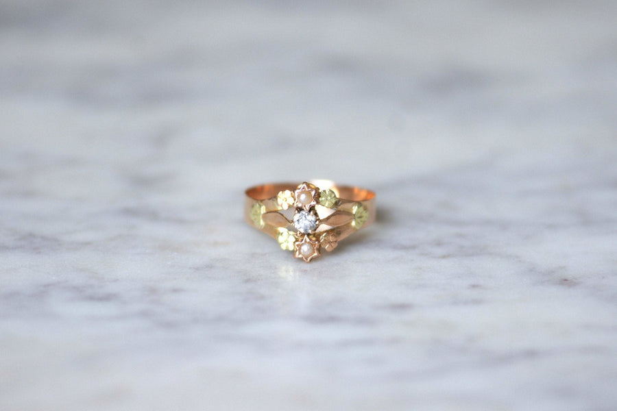 Antique gold ring with pearls and diamonds - Galerie Pénélope