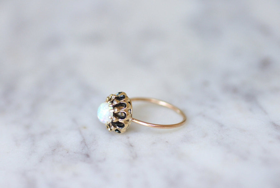 Antique pink gold, opal, diamond and enamel ring - Galerie Pénélope
