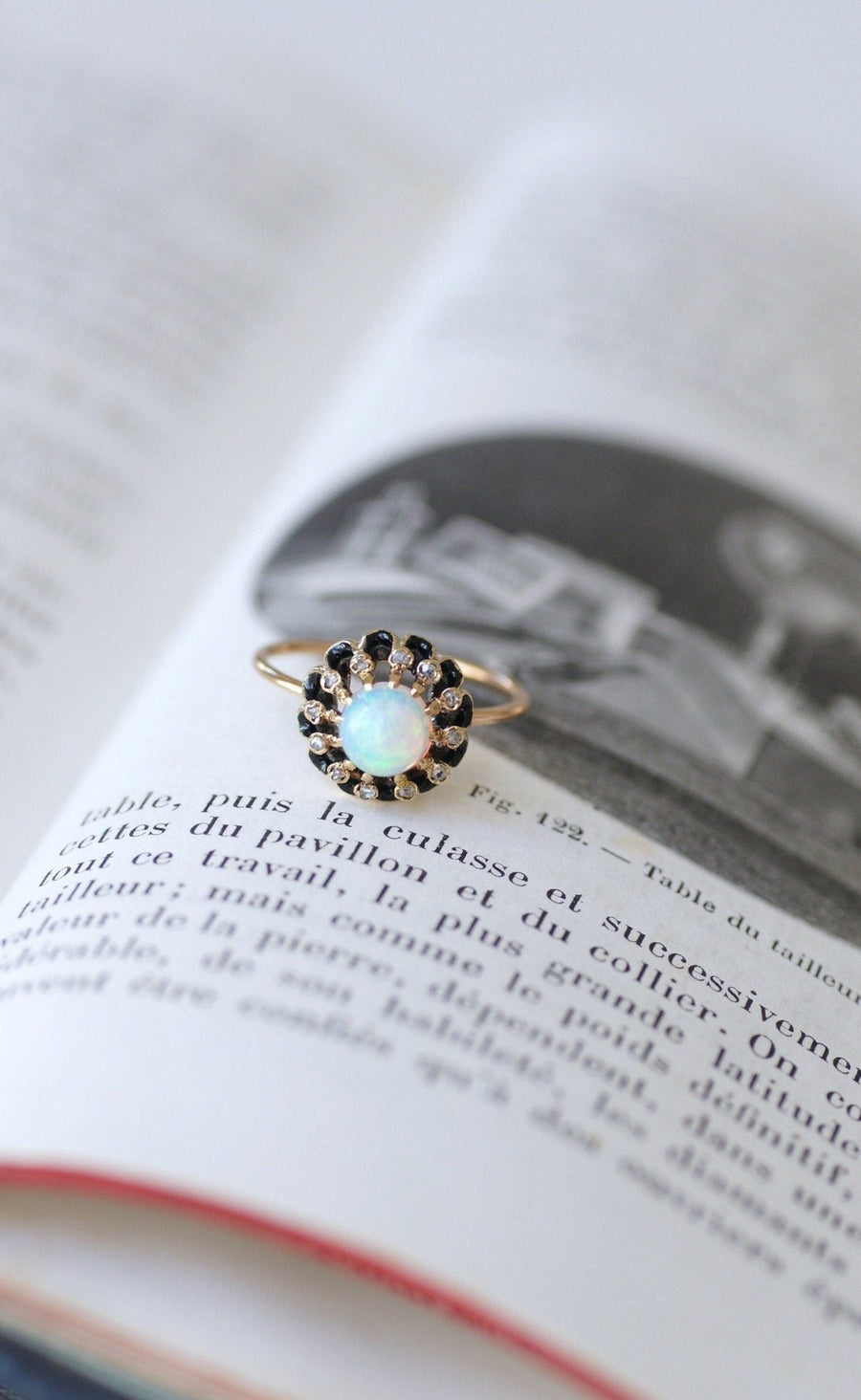 Antique pink gold, opal, diamond and enamel ring - Galerie Pénélope