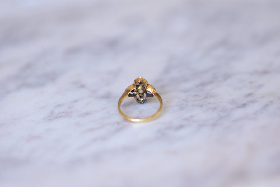 Antique yellow gold flower, pearl and diamond ring - Galerie Pénélope