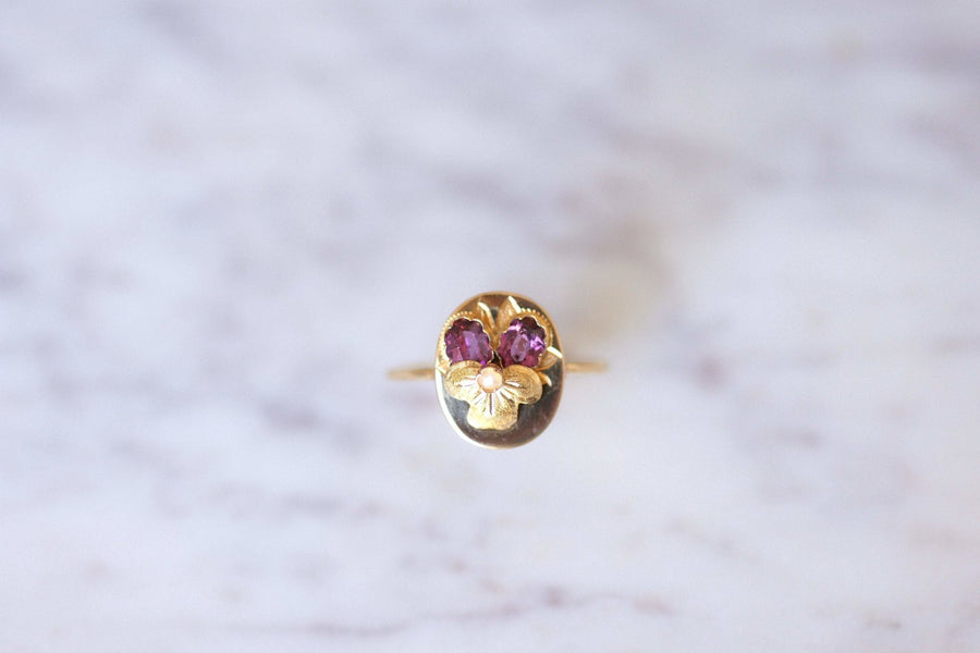 Antique gold pansy flower and amethysts ring - Galerie Pénélope
