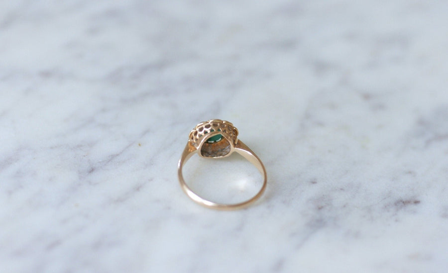 Antique Marguerite turquoise ring with pearls on pink gold - Penelope Gallery