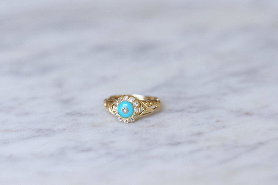 Antique turquoise and diamond glass paste ring - Galerie Pénélope