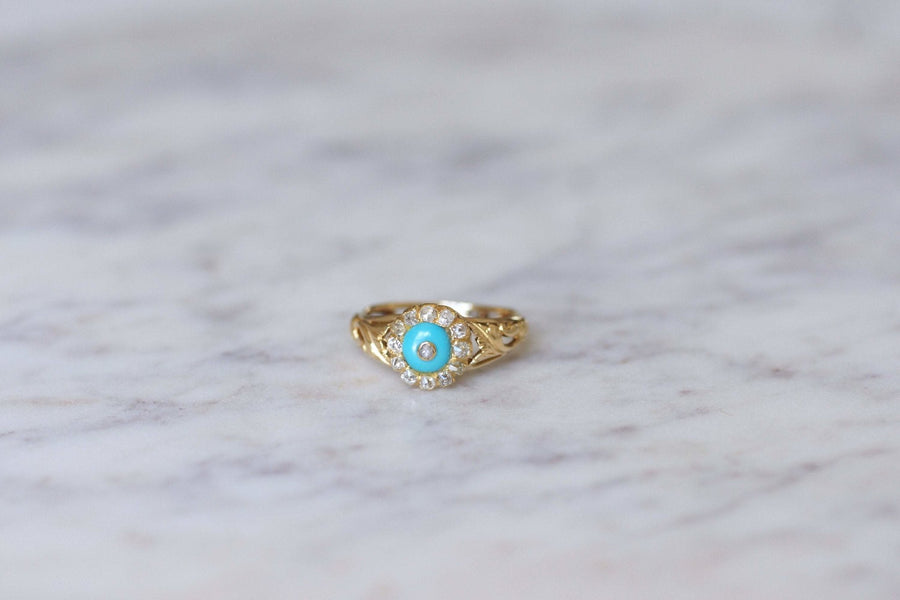 Antique turquoise and diamond glass paste ring - Galerie Pénélope