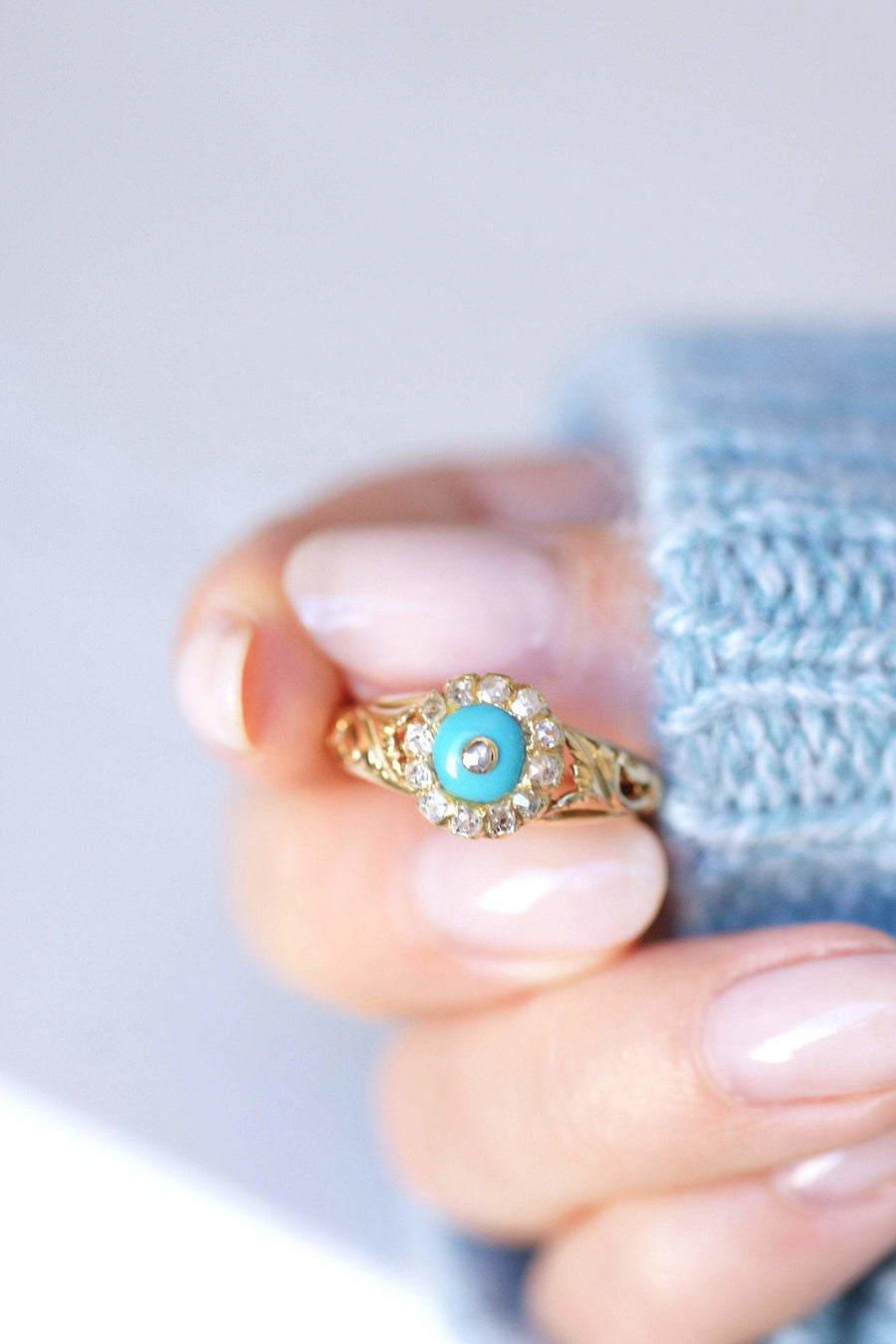 Antique turquoise and diamond glass paste ring - Galerie Pénélope