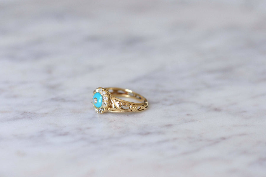Antique turquoise and diamond glass paste ring - Galerie Pénélope