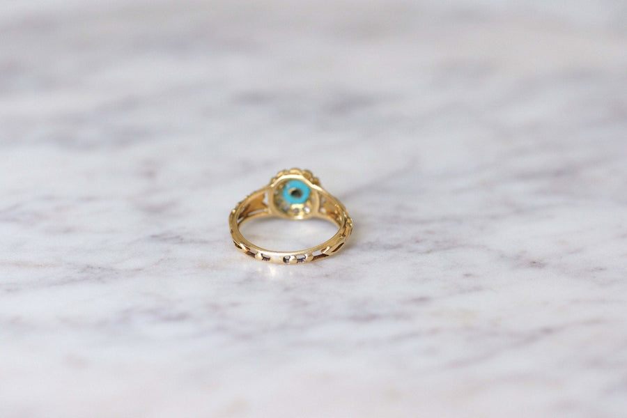 Antique turquoise and diamond glass paste ring - Galerie Pénélope