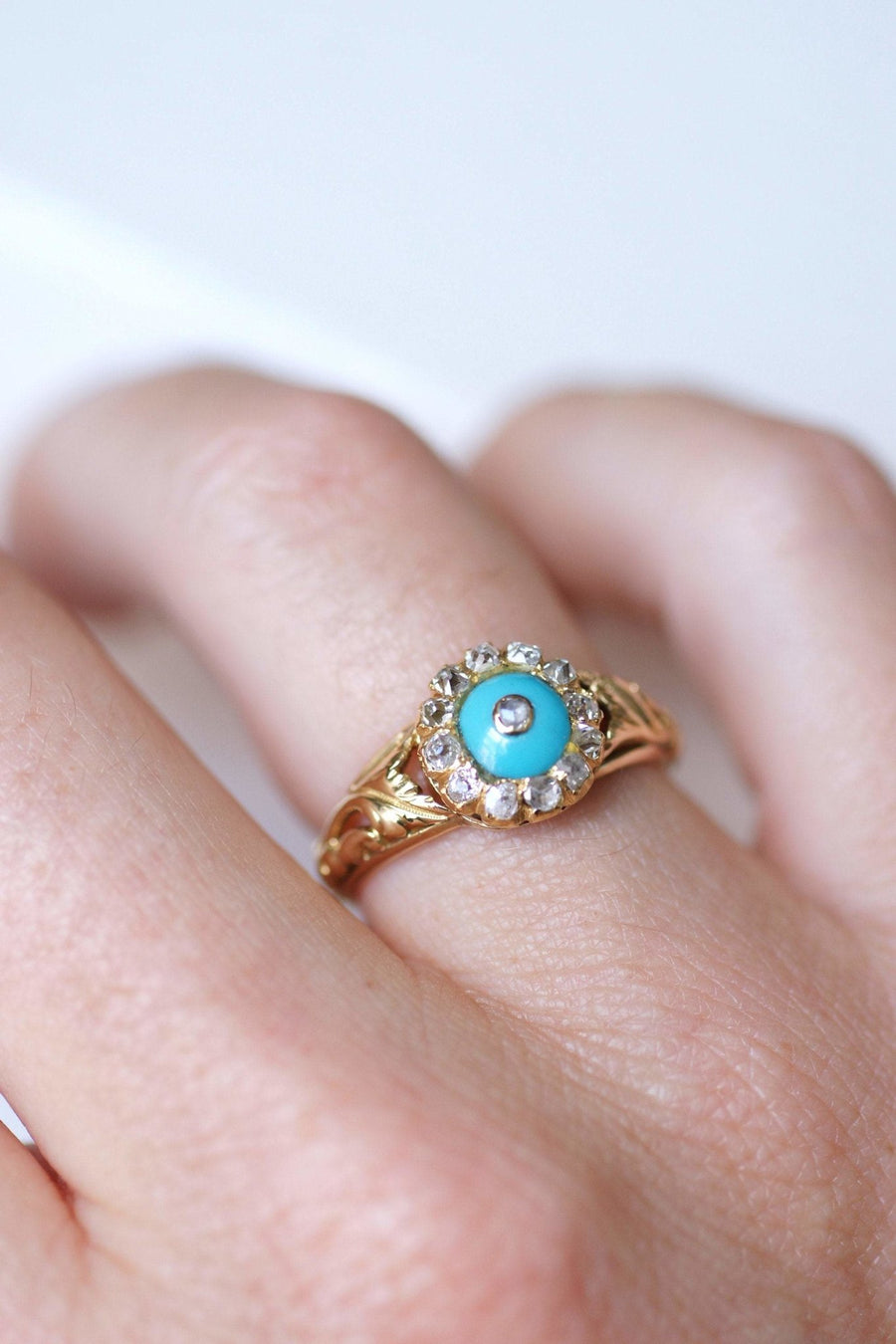 Antique turquoise and diamond glass paste ring - Galerie Pénélope