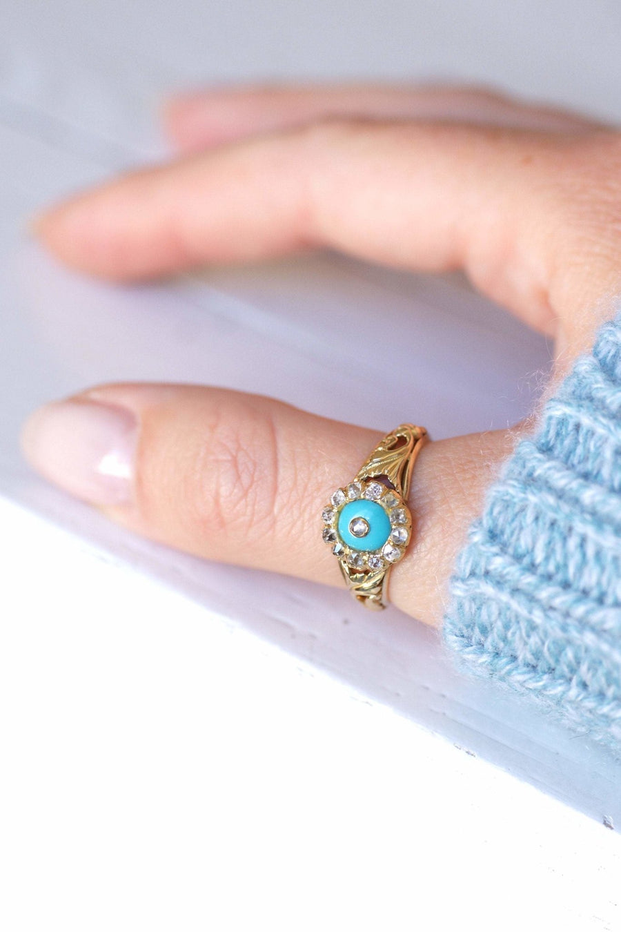 Antique turquoise and diamond glass paste ring - Galerie Pénélope