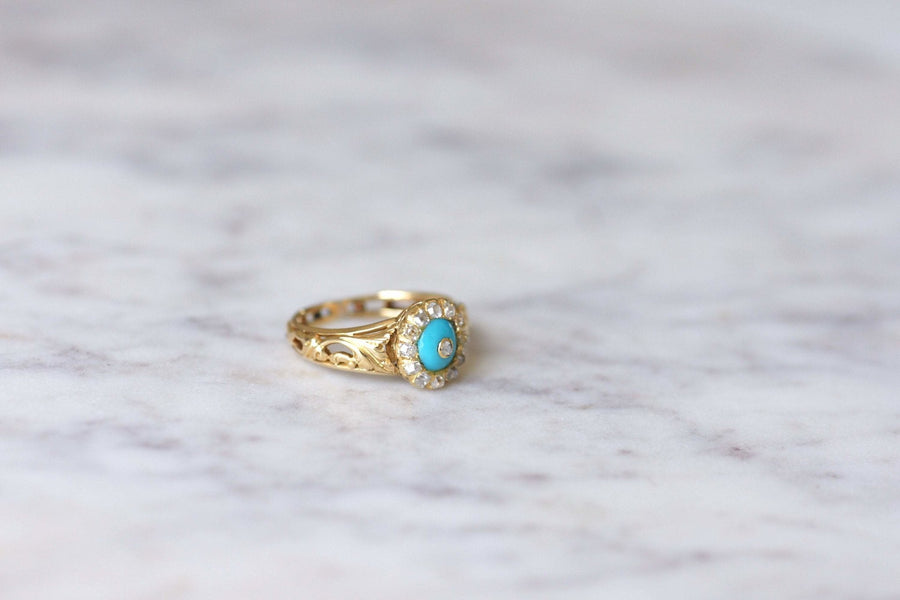 Antique turquoise and diamond glass paste ring - Galerie Pénélope